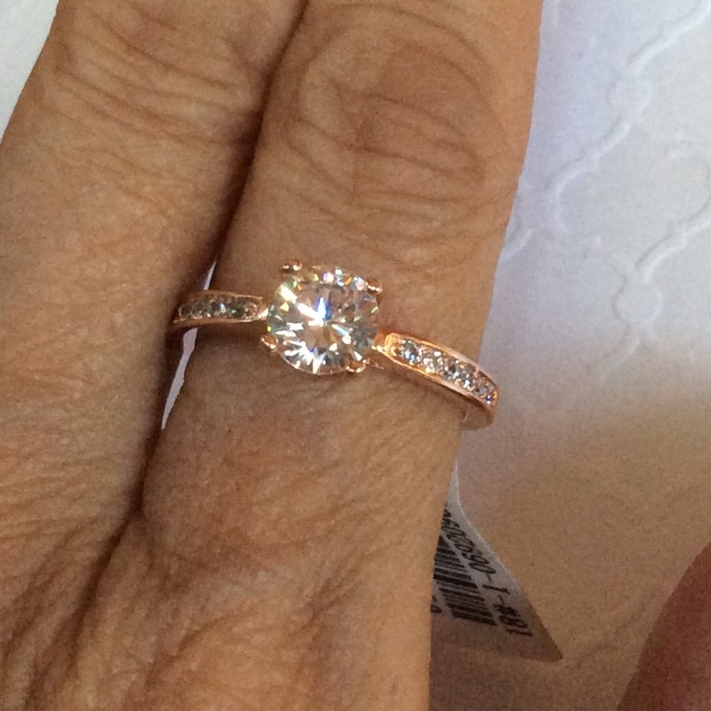 Rose Gold Sim. Diamond Solitaire Engagement Ring 7.5 - Picture 4 of 9